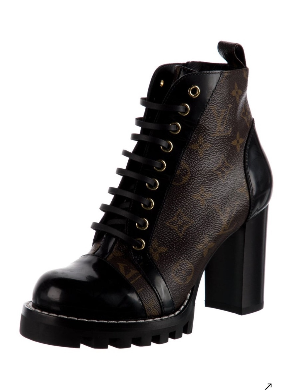 Louis Vuitton- NIB! Auth🍀 Leather Monogram Lace-Up Block Heel Boot- Size 7.5 US